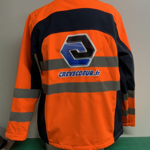 Marquage transfert numérique quadri sur blouson de chantier